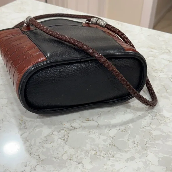 Brighton Caroline Bucket Purse Handbag Tote Black Leather Brown Croc & Dust Bag - Picture 5 of 10